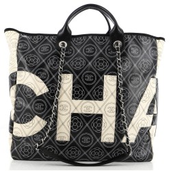 Logo Camellia Shopping Tote Printed Coated Canvas Medium