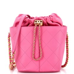 CC Drawstring Bucket Bag Quilted Caviar with Lambskin Small