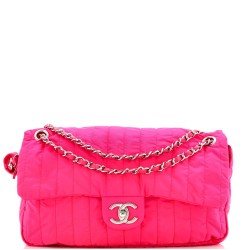 Soft Shell Flap Bag Vertical Quilted Nylon Jumbo