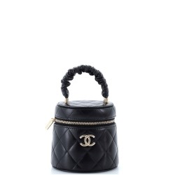 CC Ruched Top Handle Vanity Case Quilted Lambskin Small