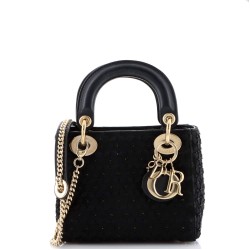 Lady Dior Chain Bag Embellished Satin Mini