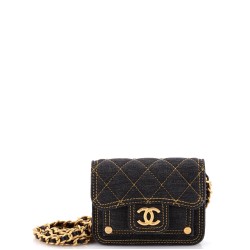 Double You CC Flap Clutch with Chain Quilted Denim