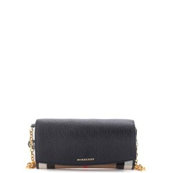 Henley Wallet on Chain Leather with House Check Canvas