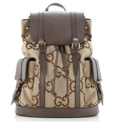 Double Pocket Belt Backpack Jumbo GG Canvas and Leather Large