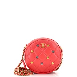 Lucky Charms Round Clutch With Chain Quilted Lambskin Mini