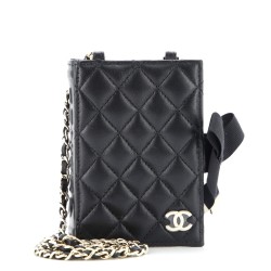CC Book Card Holder with Chain Quilted Lambskin