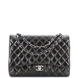Classic Double Flap Bag Quilted Striated Metallic Patent Maxi