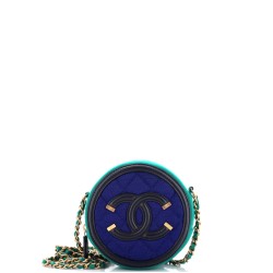 Filigree Round Clutch with Chain Quilted Jersey with Lambskin Mini