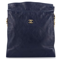 CC Chain Drawstring Shopping Bag Quilted Lambskin Large