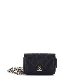 Flap Card Holder on Chain with Charms Quilted Caviar Mini