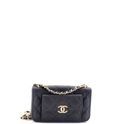 Pocket Twins Clutch with Chain Quilted Caviar