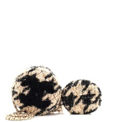 Round Clutch with Chain and Coin Purse Quilted Tweed with Shearling