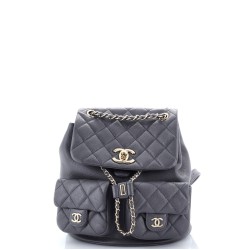 Duma Pockets Drawstring Backpack Quilted Caviar Small
