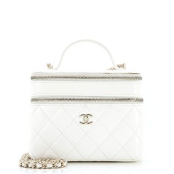 Double Decker Vanity Case with Chain Quilted Shiny Lambskin Small