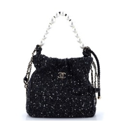 Pearl Drawstring Bag Sequin Embellished Tweed