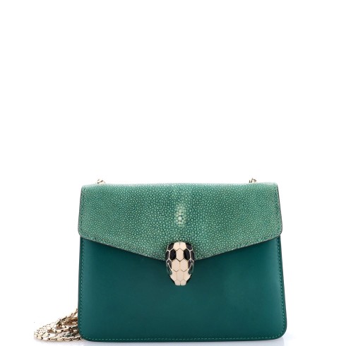 Serpenti Forever Square Shoulder Bag Leather and Stingray Small