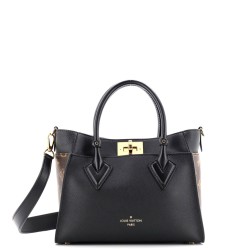 On My Side Tote Leather with Monogram Canvas PM