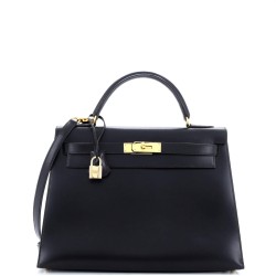 Kelly Handbag Noir Box Calf with Gold Hardware 32
