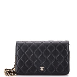 Pearl Strap Wallet on Chain Quilted Iridescent Lambskin