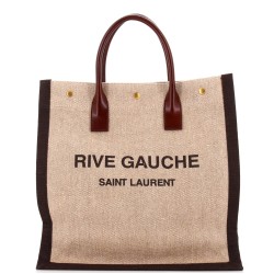 Rive Gauche Shopper Tote Raffia with Canvas Tall