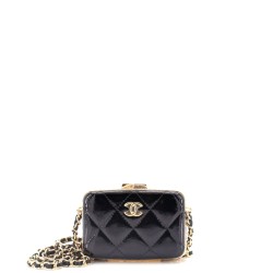 Framed Box Clutch with Chain Quilted Patent Mini