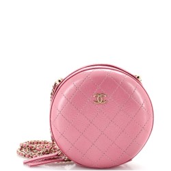 Round Chain Crossbody Bag Stitched Calfskin Small