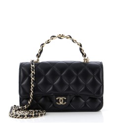 Classic Single Flap Chain Top Handle Bag Quilted Lambskin Mini