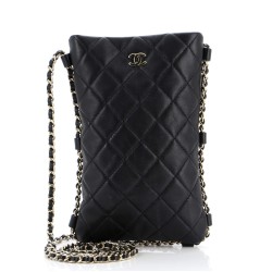 Chain Around Flat Phone Holder Crossbody Quilted Lambskin