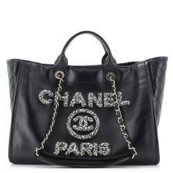 Deauville Tote Glazed Calfskin with Tweed Medium