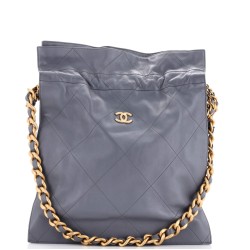 CC Chain Drawstring Shopping Bag Quilted Lambskin Large
