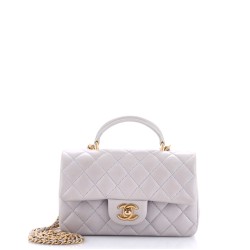 Classic Single Flap Top Handle Bag Quilted Lambskin Mini