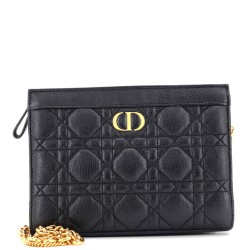 Caro Zipped Pouch With Chain Cannage Quilt Leather