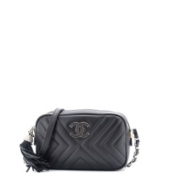 CC Tassel Camera Bag Diagonal Chevron Calfskin Mini
