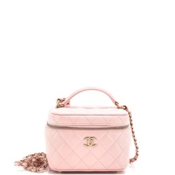 CC Top Handle Vanity Case with Chain Quilted Caviar Mini