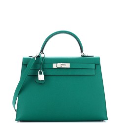 Kelly Handbag Malachite Epsom with Palladium Hardware 32