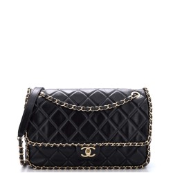 Running Chain Around Flap Bag Quilted Crumpled Calfskin Large