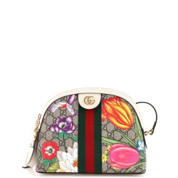 Ophidia Dome Shoulder Bag Flora GG Coated Canvas Small