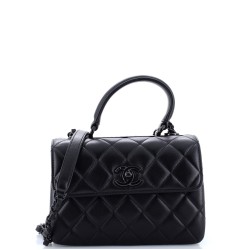 So Black Trendy CC Top Handle Bag Quilted Lambskin Small