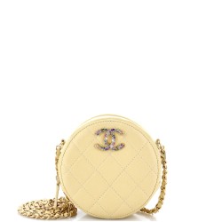 Crystal CC Round Clutch with Chain Quilted Lambskin