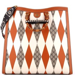 Diana NM Bamboo Handle Tote Rhombus GG Coated Canvas with Leather Large