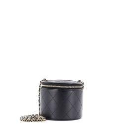 CC Round Vanity Case with Chain Quilted Lambskin Mini
