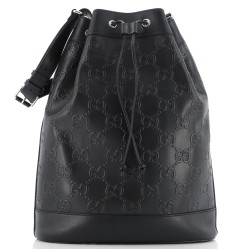 Drawstring Bucket Bag GG Embossed Perforated Leather Medium