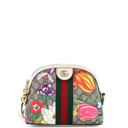 Ophidia Dome Shoulder Bag Flora GG Coated Canvas Small
