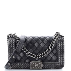 Paris-Dallas Boy Flap Bag Studded Quilted Distressed Calfskin Old Medium