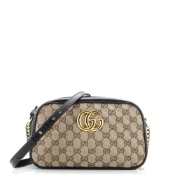 GG Marmont Shoulder Bag Diagonal Quilted GG Canvas with Leather Small