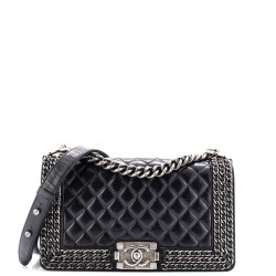 Chained Boy Flap Bag Quilted Glazed Calfskin Old Medium