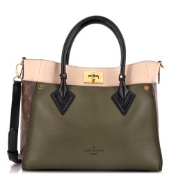 On My Side Tote Leather with Monogram Canvas MM