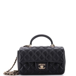 Classic Single Flap Top Handle Bag Quilted Iridescent Lambskin Mini