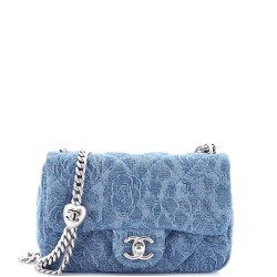 Sweet Heart Chain Square Flap Bag Quilted Camellia Denim Mini