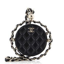 Frame Chain Around Round Clutch with Chain Quilted Lambskin Mini